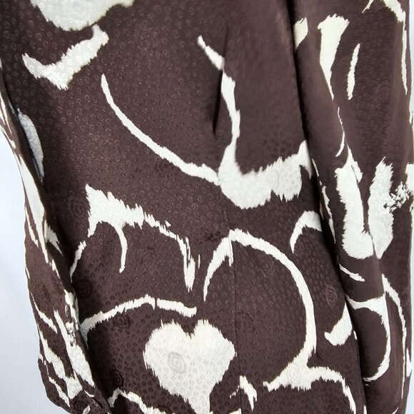 Max Mara Women's US 14 Pure Silk Blouse  Italy Swirl Brown Business Casual Top - Picture 11 of 16
